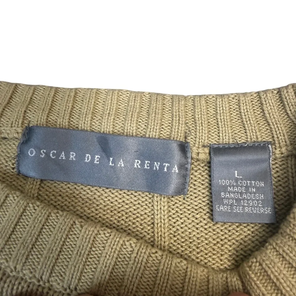 Oscar de la Renta Mens Large Cotton Cable Knit Crewneck Sweater Ribbed